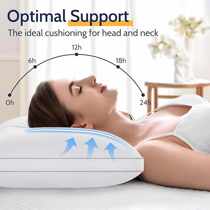 ROUMEA Pillows Standard Size Set of 2, Bed Pillows for Sleeping 2 Pack, Luxury Hotel Quality, Supportive Standard Pillows with Soft Down Alternative for Back Stomach Side Sleepers, Machine Washable