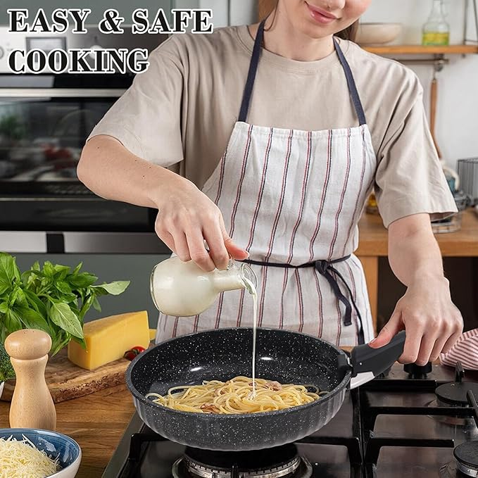 Vivicreate 11 Piece Pots and Pans Set Nonstick with Removable Handle, Induction Cookware, Stackable Kitchen Set for RV Camping Apartment, Frying Pan and Saucepan (Black)
