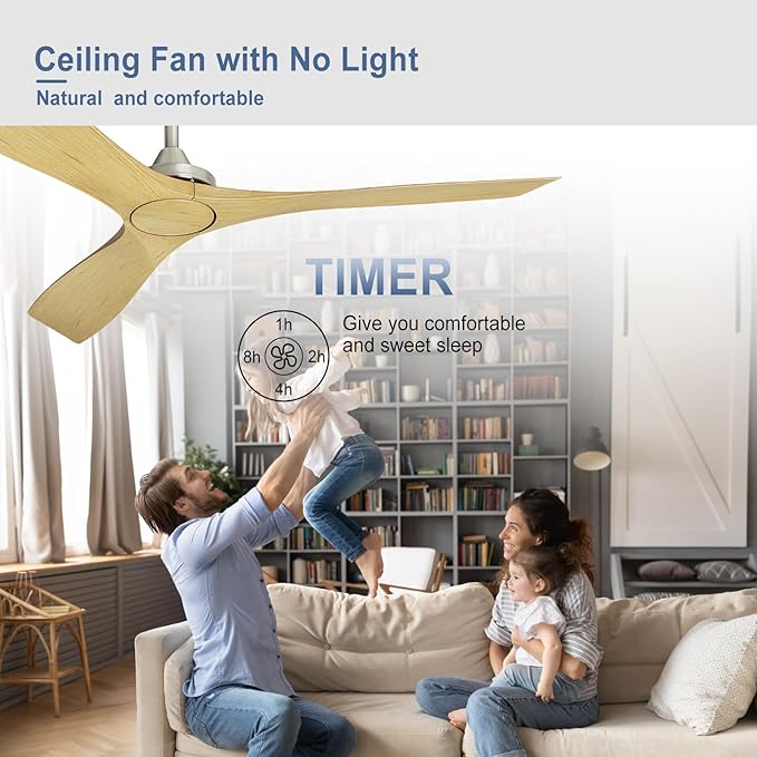 60 Inch Ceiling Fan: 3 Blades Ceiling Fans No Light Reversible Quiet Dc Motor - Outdoor Ceiling Fan for Patios with Remote Control for for Indoor Bedroom Farmhouse