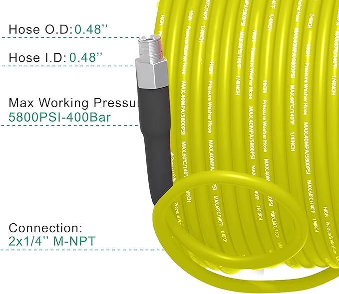 Selkie Pressure Washer Sewer Jetter Kit - 100Ft X1/4" Hydro Drain Jetter Cleaner Hose, Corner, Rotating and Button Nose Sewer Jetting Nozzle Waterproof Tape,Orifice 4.0 4.5,1/4 Inch NPT,5800 PSI