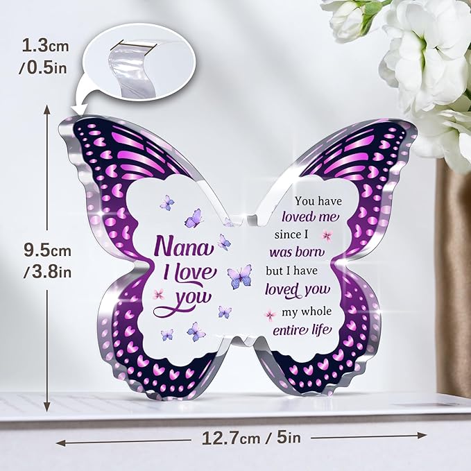 Mothers day Nana Gifts, Gifts for Nana, Nana Birthday Gift from Grandchild - Butterfly Acrylic Plaque for Christmas Valentines Mothers Day Thanksgiving