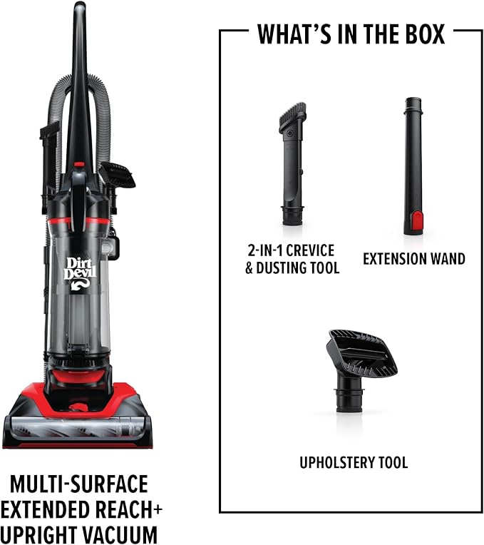 Dirt Devil Multi-Surface Extended Reach+ Upright Bagless Vacuum Cleaner | Ideal for Carpet and Hard Floor, Powerful, Lightweight, Corded Vacuum Cleaners for Home Use
