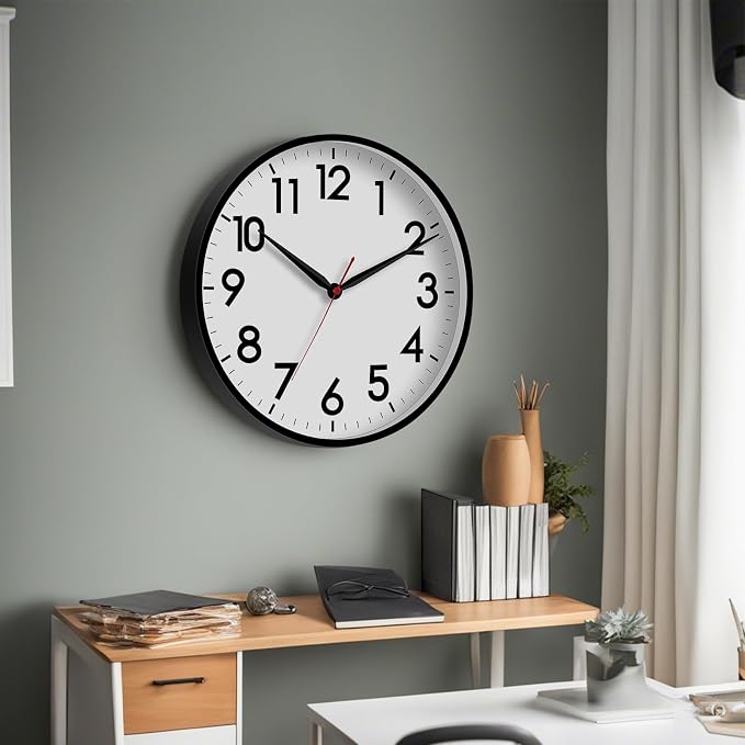 AKCISOT 16 Inch Wall Clock, Battery Operated Analog Clock, Silent Non-Ticking, Ideal for Bedroom, Bathroom, Kitchen, Office and School, Black