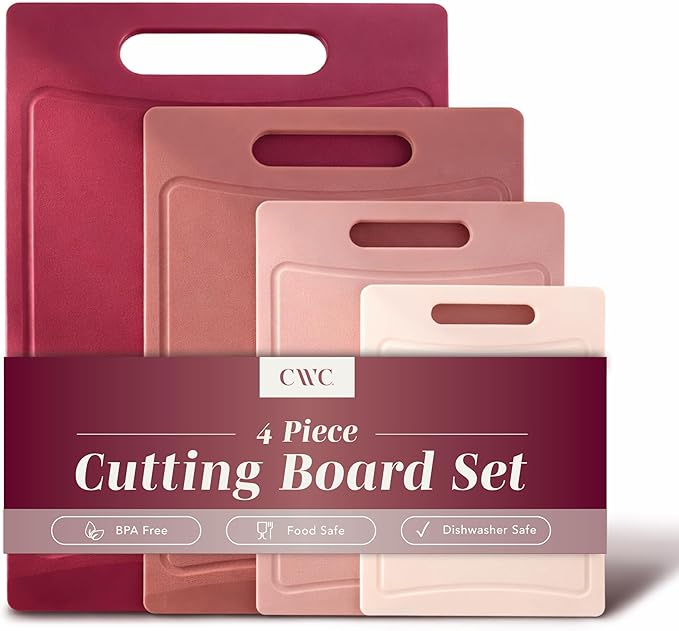COOK WITH COLOR Non-Slip Cutting Board Set – Kitchen Essentials with Easy Grip Handle for Meat, Veggies, and Fruits, 4 Cutting Boards, Rose