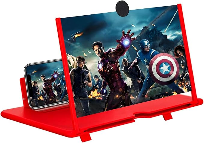 12" Screen Magnifier,3D HD Mobile Phone Magnifier Projector Screen Enlarger for Movies, Videos, and Gaming,Foldable Cell Phone Stand with Screen Amplifier,Supports All Smartphones (Red, 12inch)