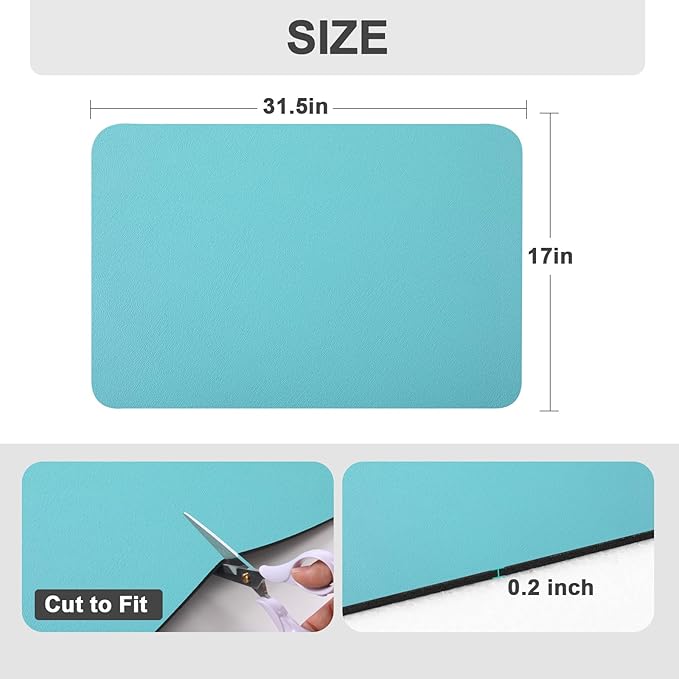 Ecotrim Absorbent Coffee Mat , Stain Hiding PU Leather Surface, Non-Slip Natural Rubber Backing, Quick Dry Mat for Espresso Machine, Kitchen Counter ,Turquoise | 17" x 31.5"
