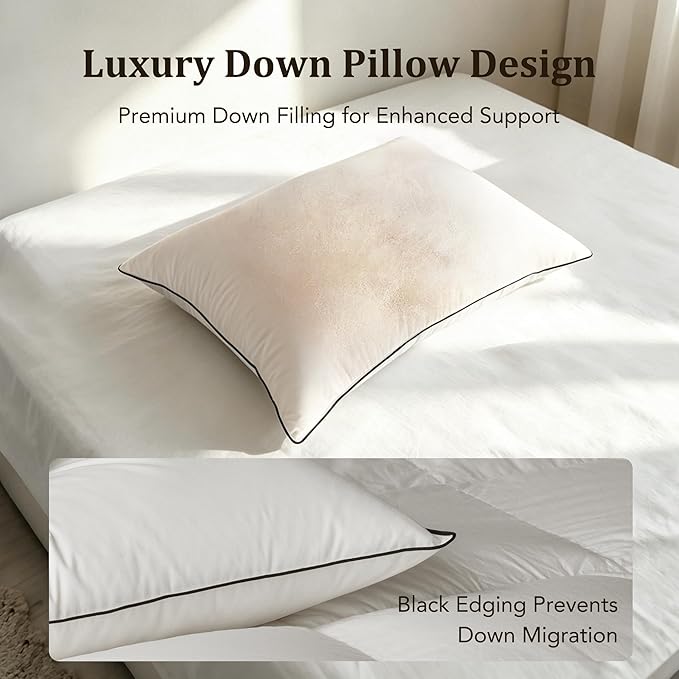 Down Pillows Breathable Cotton Shell Cover,Luxury Hotel Collection Bed Pillows for Sleeping,Fluffy Soft Medium Firm Down Fiber Pillows