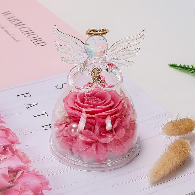 Mothers Day Mom Gifts for Mom,Fresh Flowers for Delivery,Birthday Gifts for Women Her,Preserved Flowers in Angel Figurines,Angel Gifts for Moms Mothers Day Grandma Wife Sister,Light Up Pink Gift