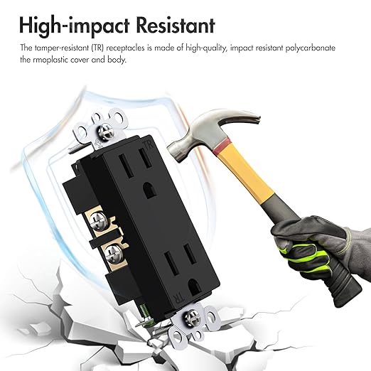 Micmi Decorator Receptacle Outlet, Standard Electrical Wall Tamper Resistant Decorative Receptacle Outlet, 15 Amp 125 Volt, Grounding UL Listed (50Pack, Black, 15 Amp Outlet)