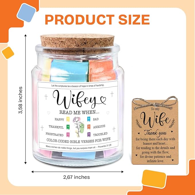 NewEleven Mothers Day Gifts Wife From Husband - Soulmate, Girlfriend, Fiance Gift for Anniversary, Birthday - Inspirational Gifts, Christian Present For Wife From Husband - Bible Verse Jar
