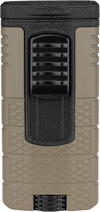 Xikar Tactical Triple Power Jet Flame Lighter, Engineered for Performance, Removable Pocket Clip, Angled Jet Flames, Ergonomic Metal Body, Tan and Black