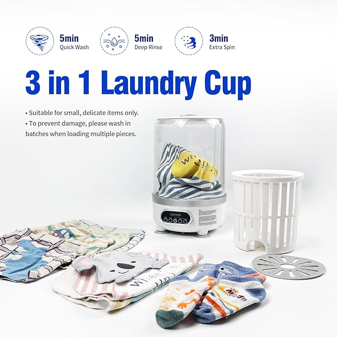 Portable Mini Washing Machine | Compact Deep Cleans Underwear, Baby Clothes, Small Laundry | Type-C, Spin-Dry & UV /4000 mAh Battery (3L-WHITE)