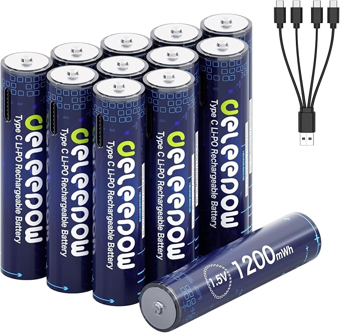 1.5V Rechargeable AAA Batteries 1200mWh USB AAA Rechargeable Batteries, 12-Pack Triple A Battery with USB Cable 1500 Cycle