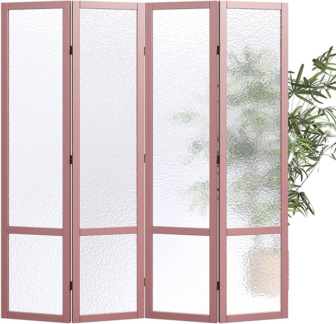 Acrylic Room Divider, 4-Panel Freestanding Partition Screen, Frosted Translucent Privacy Panel - Lightweight Modern Divider for Home Office Studio (Rose Gold, 4 Panels)