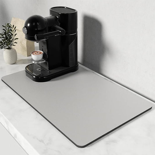 Rnivvi Coffee Mat, 12" x 19" Coffee Bar Mats for Espresso Machine Station Accessories and Organizer, Hide Stain Rubber Backed Absorbent Dish Drying Pad for Kitchen Counter, Cute Bar Decor Pad, Gray