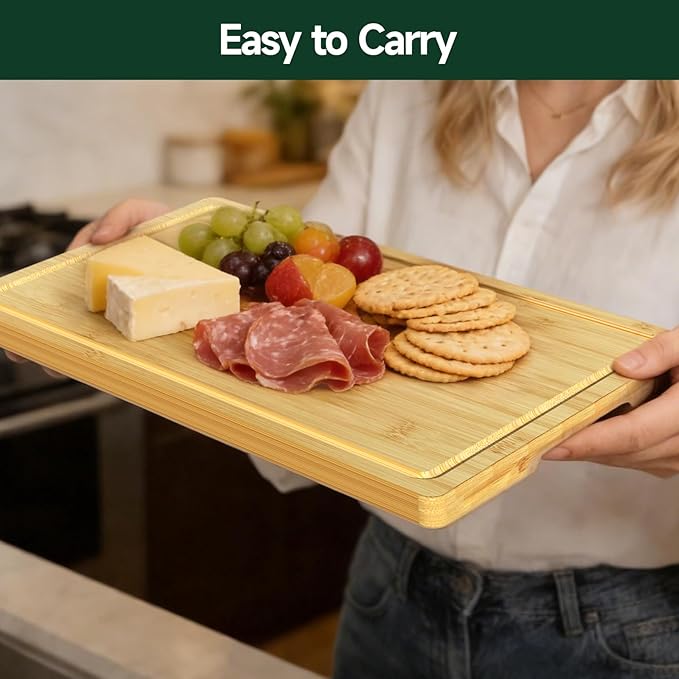 4-Piece Set Bamboo Cutting Board for Kitchen - Crack-Resistant Wood Chopping Boards with Deep Juice Grooves, Pre-Oiled Butcher Block for Meat, Vegetables & Cheese, Natural