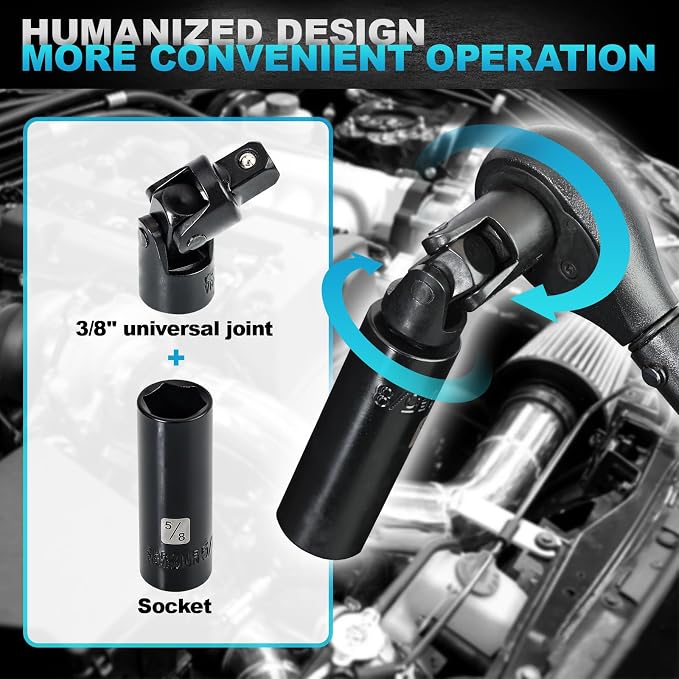 Impact Socket Set, 3/8 inch 50 Piece SAE and Metric Set, Standard SAE (5/16 to 3/4 inch) and Metric (8-22mm) 6 Point, Extension Bars, Impact Universal Joint, Adapter, Cr-V Steel