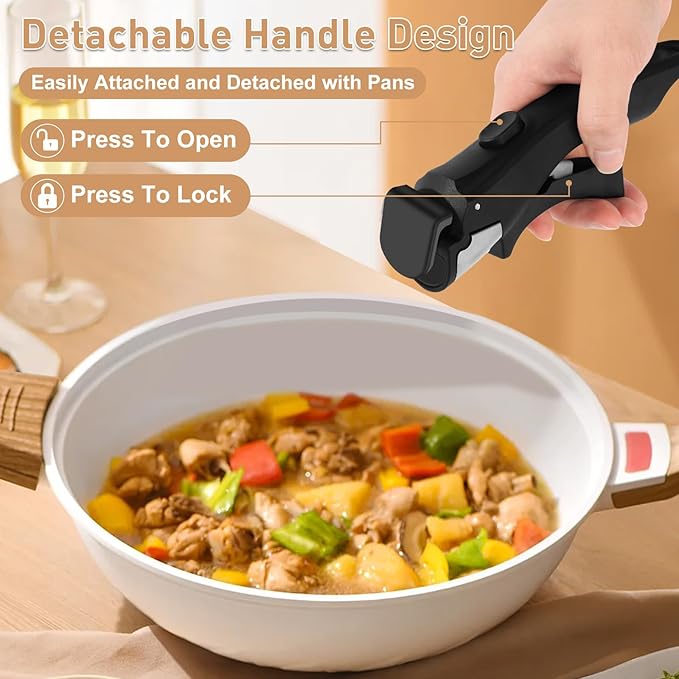 Wayona 2 Pack Removable Handles for Pots and Pans Black - Universal Detachable Pan Handle - Heat-Resistant Plastic, Stainless Steel, Silicone - Black
