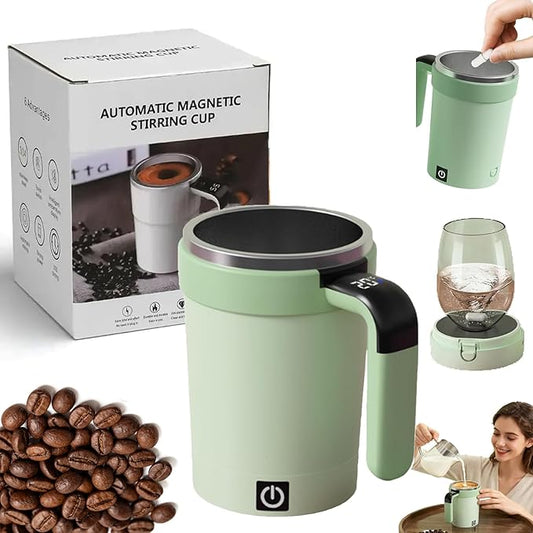 Automatic Self Stirring Coffee Mug Rechargeable, Mixing Cup with Temperature Display, Travel Cup with Lid, Hot Beverage Warmer, Gift for Home Office Kitchen Travel Birthday Christmas Gift (Green)