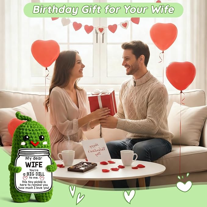 MAMAGIFTRE Gifts Mothers Day for Wife from Husband, Handmade Croche Pickle to My Wife I Love You Birthday Gift for Wife, Wedding Anniversary Romantic Gift for Couples Women,Small Love Sign Decor