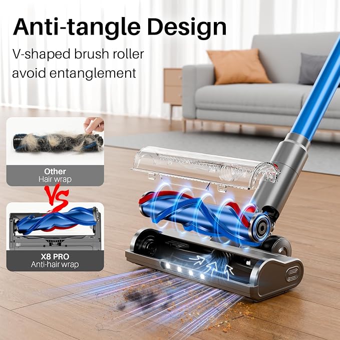 Cordless Vacuum Cleaner, Powerful Stick Vacuum Cleaner for Home with Rechargeable Battery, 6-in-1 Lightweight Handheld Vacuum, 45 Mins Runtime for Hardfloor & Carpets Pet Hair (Blue)