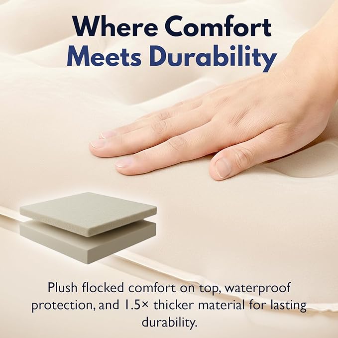 King Koil Luxury Queen Size Air Mattress with Built-in High-Speed Pump Best for Home, Camping, Guests, Queen Size Luxury Double Airbed Adjustable Blow Up Mattress, Waterproof, 1-Year Warranty