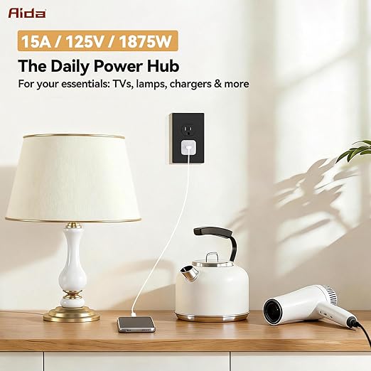 AIDA 10 Pack Matte Black Standard Duplex Electrical Wall Receptacle Outlet, 15A 125V, 2 Pole 3 Wire, Tamper Resistant, NEMA 5-15R, Self-Grounding, Wall Plate Included, UL Listed