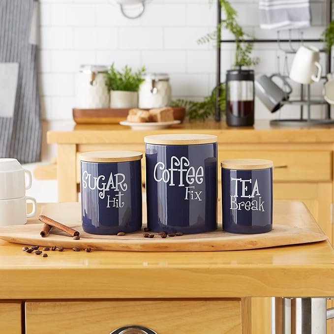 DII Kitchen Accessories Retro Collection Ceramics, Canister Set, Nautical Blue, 3 Piece