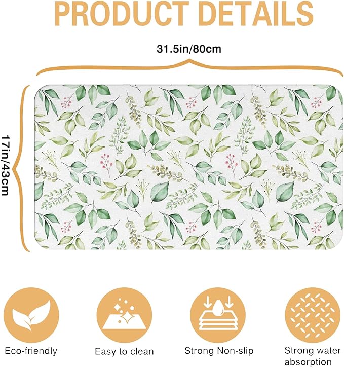 Kitchen Countertop Dish Drying Mat,Super Absorbent Coffee Bar Mat for Maker Espresso Machine, Anti-Slip Accessories for Kitchen Countertops 17x31 Inch
