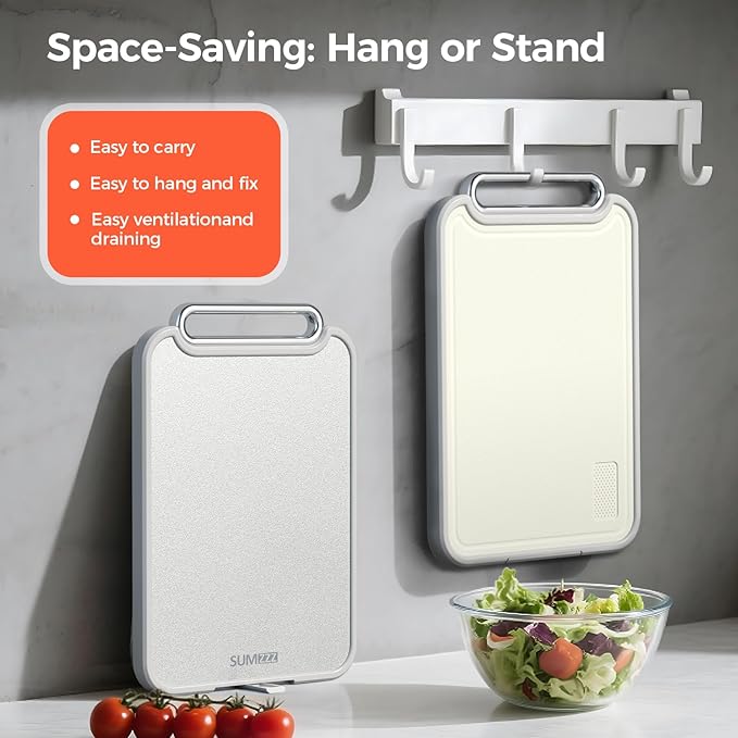 Sumzzz 2-in-1 Stainless Steel Cutting Board, Double-Sided for Raw Meat & Vegetables, Dishwasher Safe, Easy to Clean, Non-Slip Large Chopping Board with Juice Groove, Ideal for Home Kitchen (16”×11”)