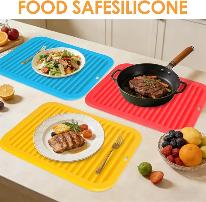5 Pack Silicone Trivets for Hot Pots and Pans, 9 * 12Inch SiliconeTrivet for HotDishes, Colorful Heat Resistant Silicone Mat, Non-Slip Hot Pads Pot Holders for Kitchen Counter Hot Plate Mat