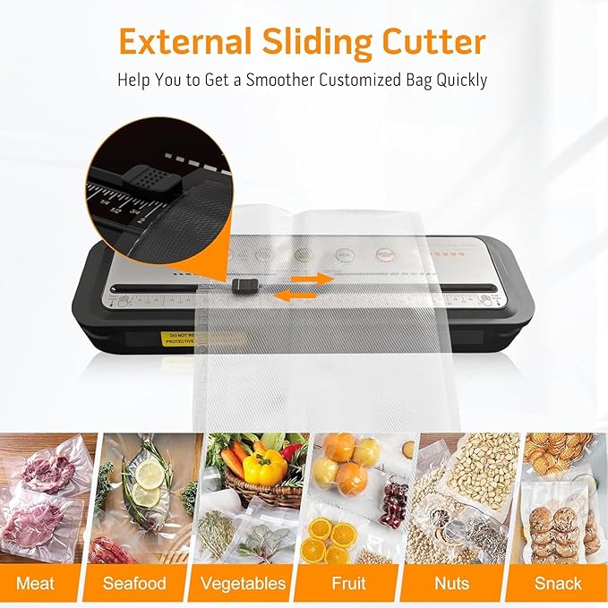 Updated Vacuum Sealer Machine 2025, MEGAWISE Food Sealer w/Starter Kit, Dry & Moist Food Modes, Compact Design with 10 Vacuum Bags & Built-in Cutter (Grey)