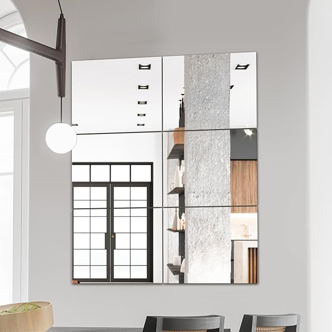 Delma Wall Mirror, Full Length Mirror Tiles, 16''x12''x6PCS | Glass, Modern Full Body Mirror, For Home, Office, and Gym, Wall Decor