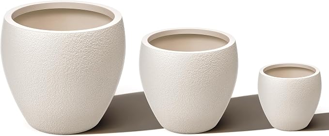homenote Flower Pots 14.5/12/9.6 Inch,Large Plant Pots Indoor with Drainage,Plastic Pots for Plants,Garden Pots for Outdoor,Large Planters for Indoor Plants,Big Plastic Planter,Off-White(3 Pcs)