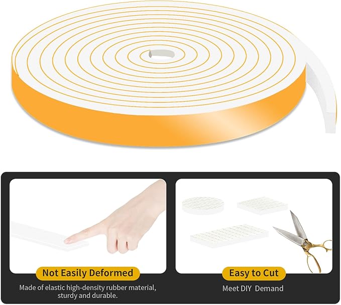 Door Weather Stripping,Weather Stripping,High Density CR Foam for Door,Front Door Frame,Windows (White,1/2 in x 1/4 in x 13Ft)