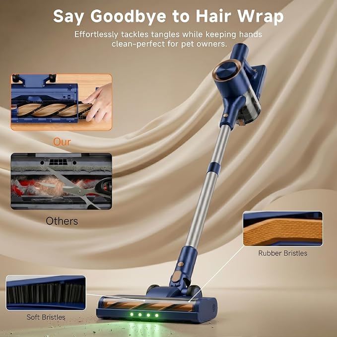 Cordless Stick Vacuum Cleaner - 40KPA Powerful Suction Vacuum with 45 Min Runtime, Detachable Battery, Anti-Tangle & 1.5L Dust Cup, 8 in 1 Vacuum Cleaner for Pet Hair, Carpet, HardFloor, Blue