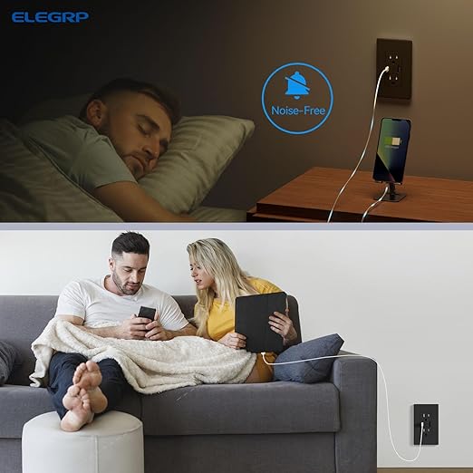 ELEGRP USB Charger Wall Outlet, USB A & C Ports, 15 Amp Duplex Receptacle Plug NEMA 5-15R, Wall Plate Included, UL Listed, 20 Pack, Matte Black
