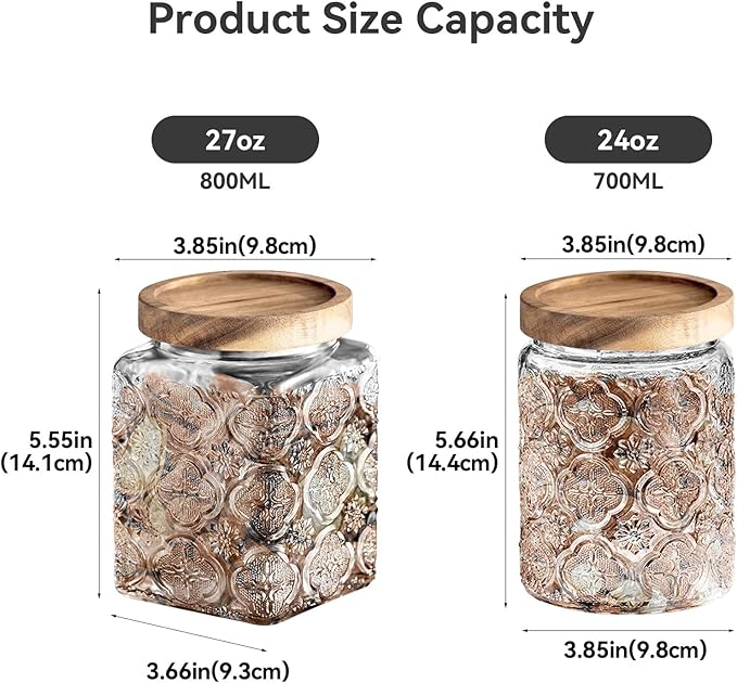 Glass Jar with Lid, Vintage Glass Storage Jars with Airtight Lid Coffee Canister Sugar Container for Kitchen Counter Pantry, Flour, Candy, Tea, Coffee Beans, Oats (Begonia Sunflower Square)