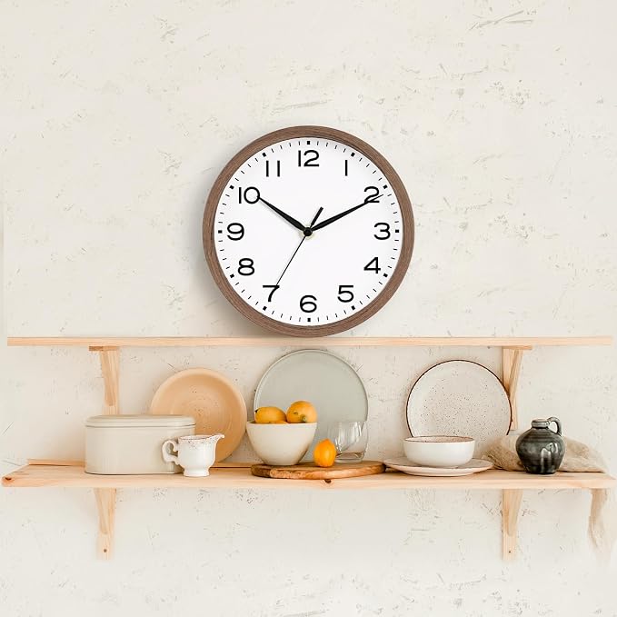 AKCISOT 8 Inch Wall Clock, Battery Operated Analog Clock, Silent Non-Ticking, Ideal for Bedroom, Bathroom, Kitchen, Office and School, Walnut