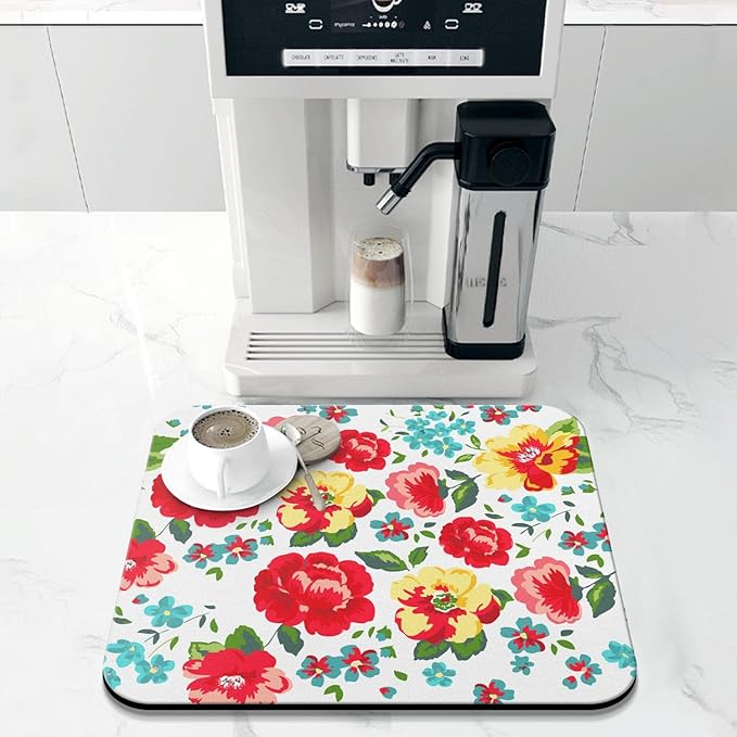 Coffee Bar Mat Accessories for Countertop Absorbent Hide Stain Rubber Backed Dish Drying Mats for Kitchen Counter Draining Pad Decor Gift(18x16in)