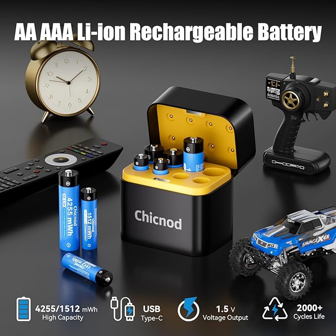 Rechargeable AA Lithium Batteries with Fast USB-C Charger, 8-Pack 4255 mWh 1.5V Constant Voltage for Blink Outdoor Camera, Xbox Controller, Flashlights – 2000+ Cycles (4AA & 4AAA)