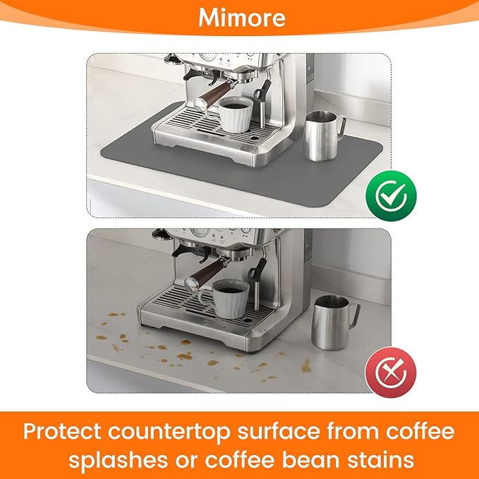 Mimore Coffee Mat - 16x24 Inch Coffee Bar Mat for Countertop - Absorbent, Hides Stains, Rubber Backed - CoffeeBar Accessories Dish Drying Mat Fit Under CoffeeMaker Espresso Machine