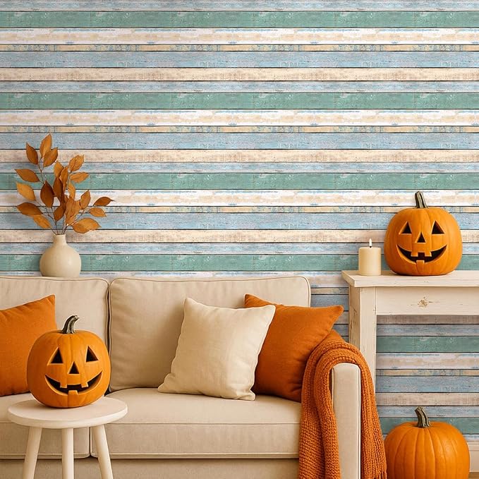 COMSTICKC Peel and Stick Faux Wood Wall Sticker Wall Panels, 10 Pcs of 12" x 12", Ultra-Light Thin PVC 3D Fake Wood Shiplap Self-Adhesive Wall Covering Wallpaper Interior Decor, Vintage Green