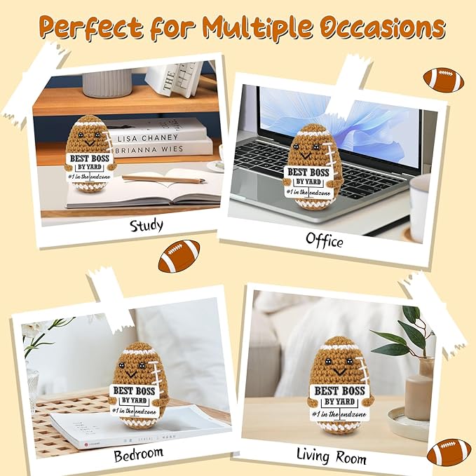 Funny Boss Birthday Gifts for Women Men, Mini Football Positive Handmade Crochet Gift Thank You Boss Day Birthday Gifts, Personalized Appreciation Gift for Boss's Male Female Bosses Lady Manager