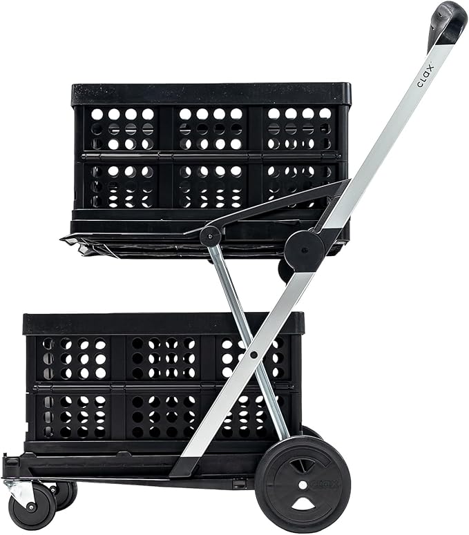 CLAX® The Original | Made in Germany | Multi Use Functional Collapsible Carts | Mobile Folding Trolley | Storage Cart Wagon | Shopping Cart with 2 Storage Crates (Black)