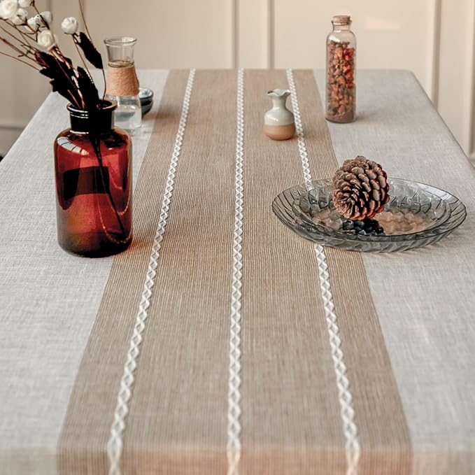 Deep Dream Tablecloths, Waterproof Table Cloth, Linens Wrinkle Free Anti-Fading, Rustic Table Cover Decoration for Kitchen Dinning Christmas(Rectangle/Oblong, 55''x140'',12-14 Seats, Light Coffee)