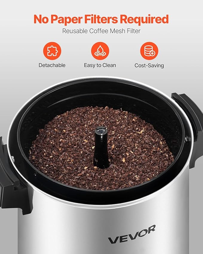 VEVOR Commercial Coffee Urn, 30 Cup 4.5 L Hot Beverage Dispenser with Dripless Faucet, Quick-Brewing Commercial Coffee Maker, Automatic Temperature Control, for Catering, Party, Church & Restaurant