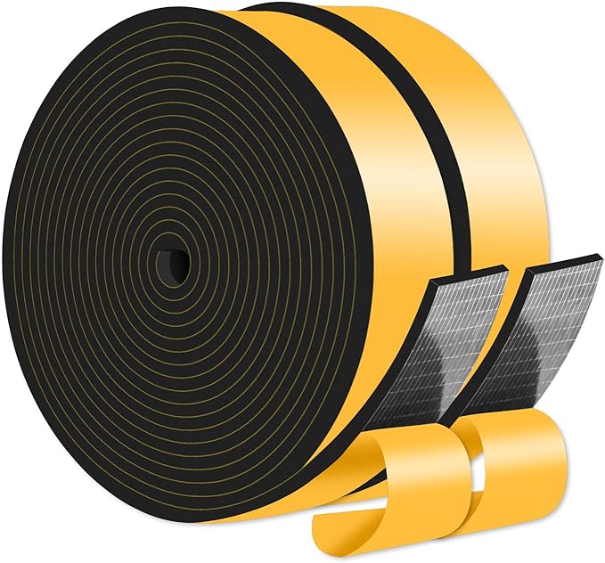 Weather Stripping Door Seal,Weather Stripping,Soundproof,Cold Insulation,High Density CR Foam Insulation Tape for Door, Front Door Frame, Windows,Sliding Door (Black, 1 in x 1/8 in x 32 Ft)