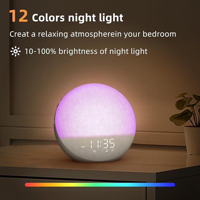 Odokee Sunrise Alarm Clock White Noise Machine: Natural Wake Up Light | Dimmable Clock with Bluetooth Speaker for Bedroom - 25 Sleep Sounds for Baby Adults Kids Cocoa