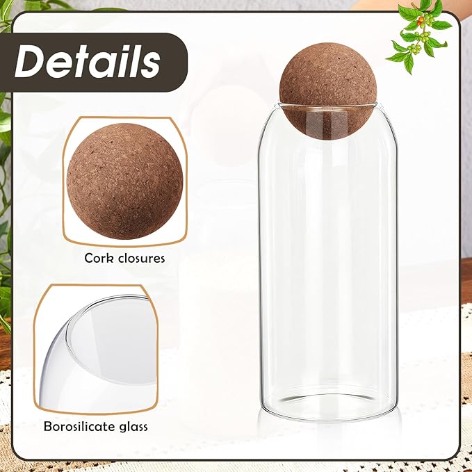 Suclain 6 Pcs Glass Jars with Cork Ball Lid Farmhouse Kitchen Canisters Coffee Bar Countertop Container Rustic Storage Jars for Bean Nut Sugar Coffee Tea Organizer Housewarming Gift (34 oz)